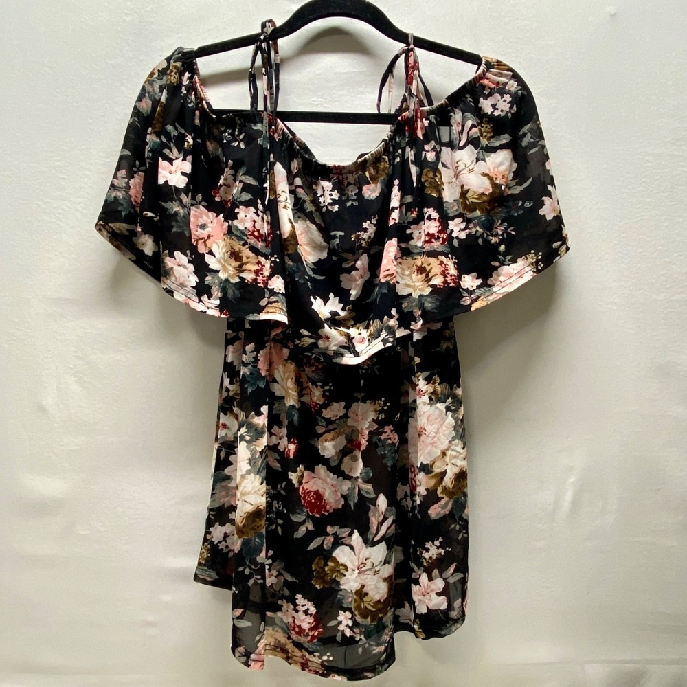 Siren‎ Lily Maternity Blouse Women's Large Black Floral Off Shoulder Summer Top